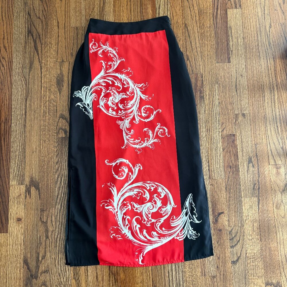 G.I.L.I. Women's Black and Red Elastic Band Maxi Skirt Whimsigoth Baroque 2P